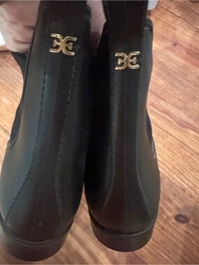 Sam Edelman Black Ankle Booties with Gold Logo Detail